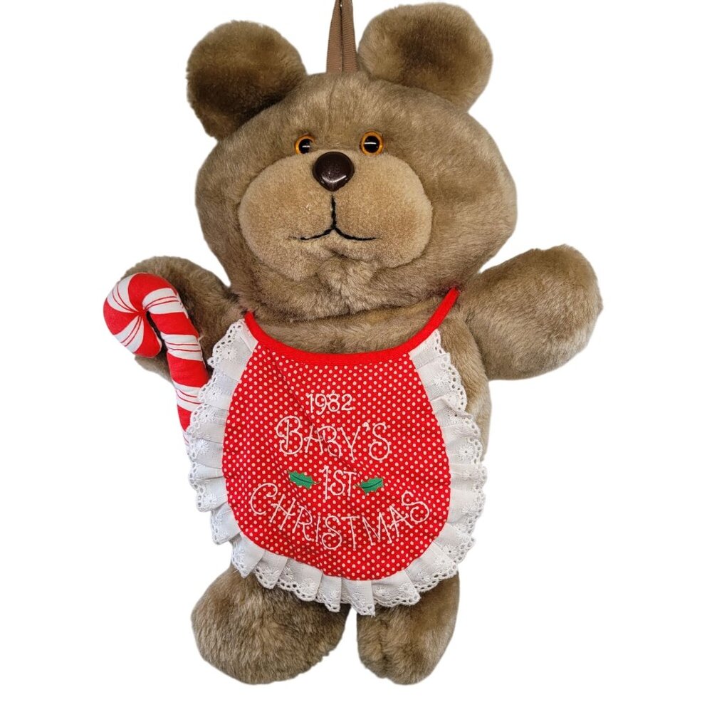 1982 Hallmark Babys 1st Christmas Plush Teddy Bear Stocking Pouch 14" Vtg